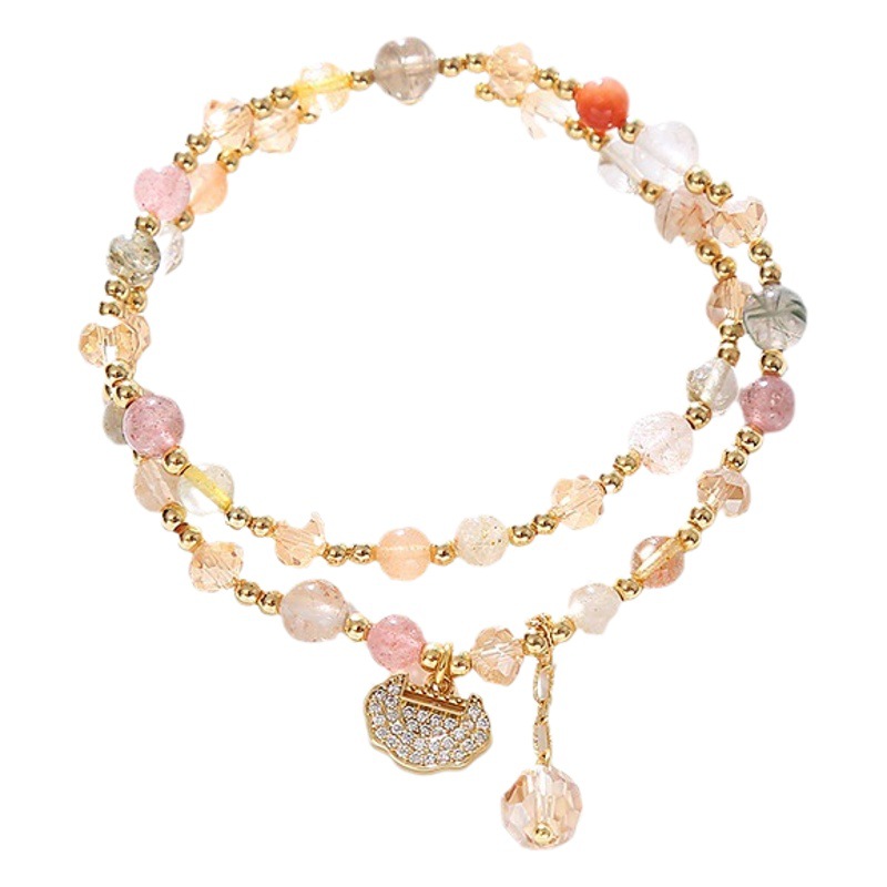 Pulsera de cristal de pelo colorido natural pulsera femenina cerradura de seguridad de moda nacional pulsera de cristal multicapa pulsera de regalo para novia