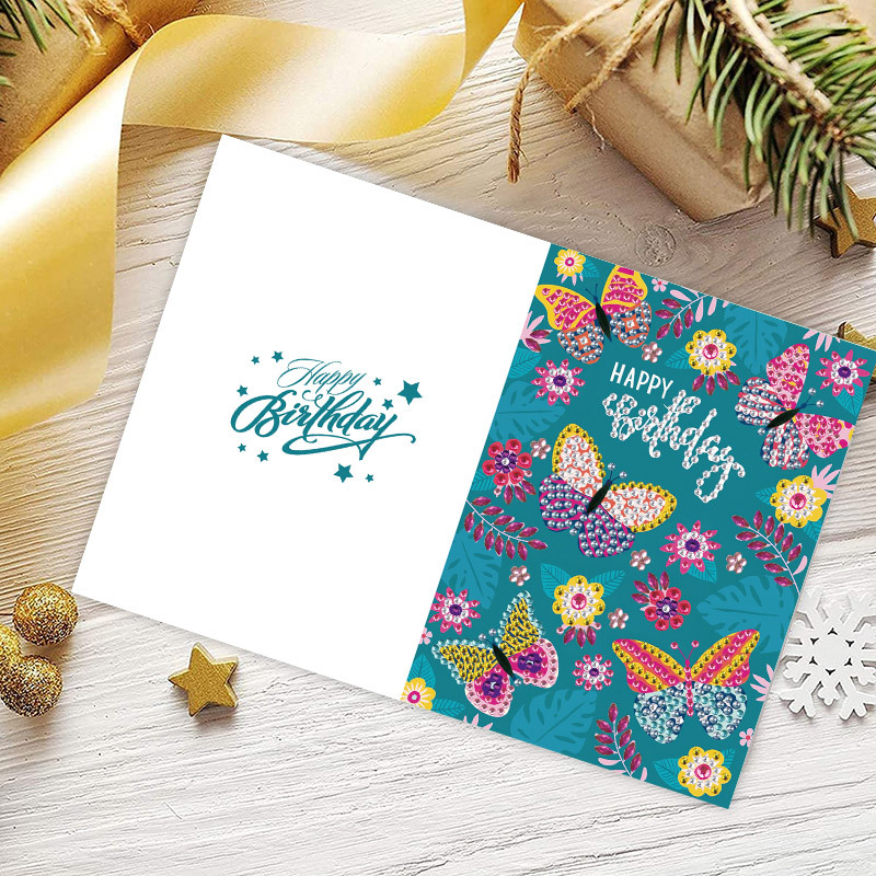 Nueva tarjeta de felicitación de pintura de diamantes bricolaje regalo de cumpleaños creativo conjunto de deseos dibujos animados material hecho a mano pegatinas en stock