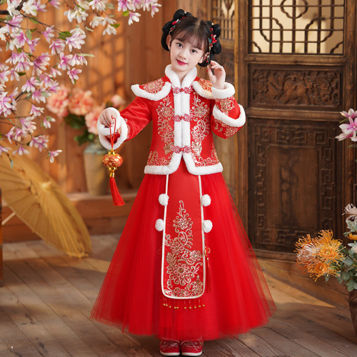 New girls hanfu children under winter with velvet Chinese wind Tang Suit Chinese Princess  Dress baby qipao winter girl suits the Chinese New Year