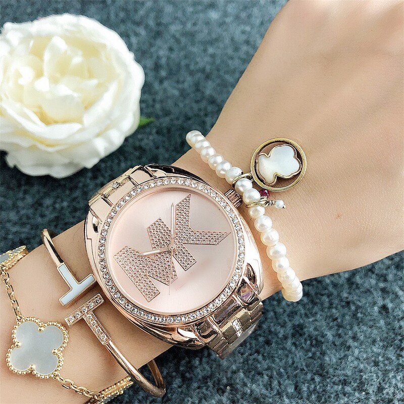 Women's Watches Wholesale Shopee Cross-Border Watch Set Decorations Women's Mk Chinese Movement Ladies' Watches with Diamonds and English Watches