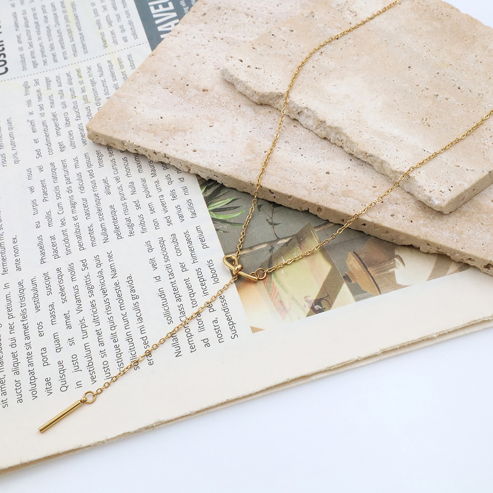 Popular Bow Fringe Niche Non-fading Geometric Stainless Steel Necklace