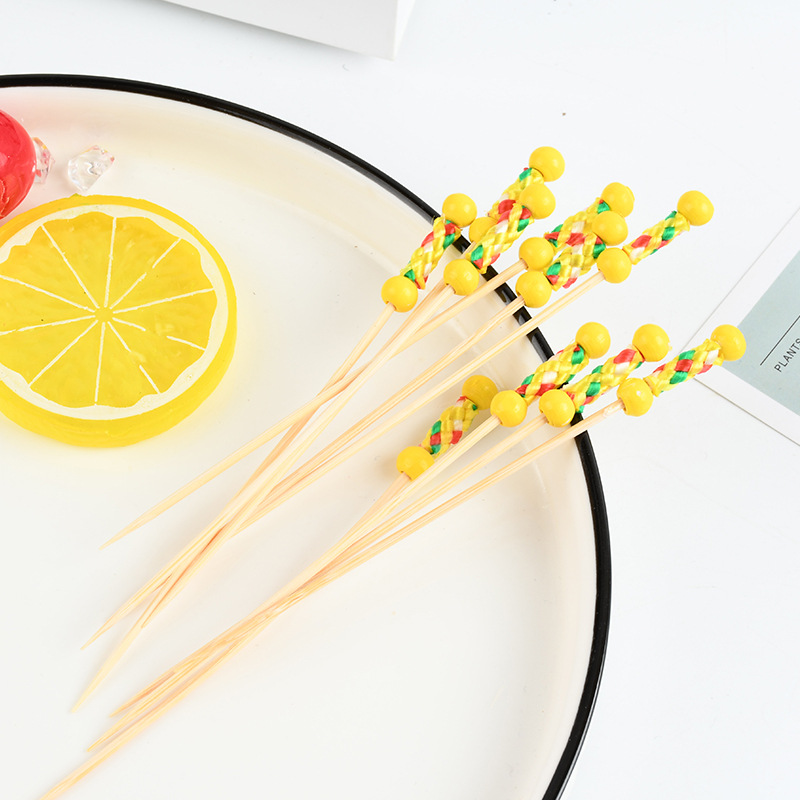 Dorado desechable horquilla de fruta horquilla de dibujos animados palillos de dientes horquilla de fruta artística horquilla de bambú horquilla de fruta de dibujos animados