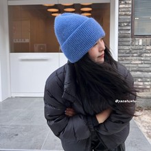 进店bi入！自带滤镜冬季百搭糖果色兔毛针织帽双层卷边保暖毛线帽