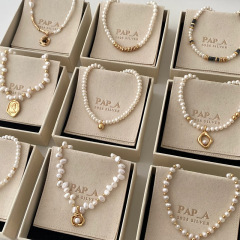 Shijia パールネックレスレディースニッチライトラグジュアリーデザインハイエンドファッション気質鎖骨チェーンネックレスセーターチェーンビーズチェーン