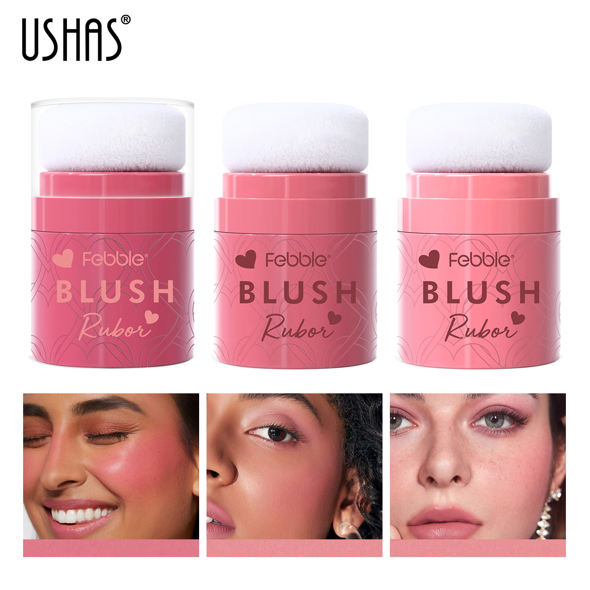 USHAS Cross-border Amazon venta caliente 3 colores cabeza de esponja rubor impermeable de larga duración ES4159
