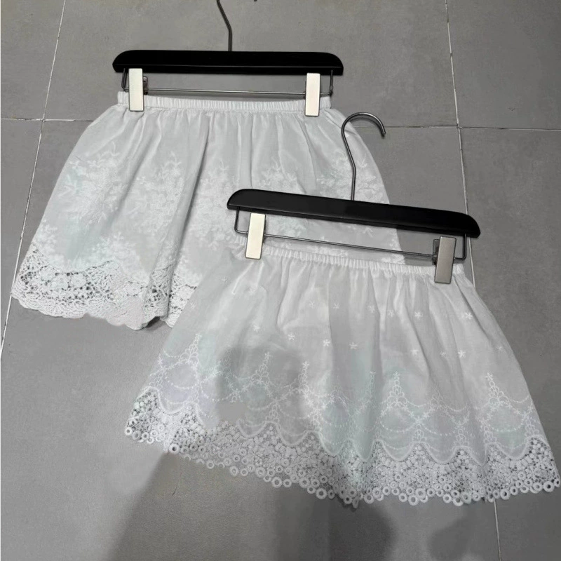 Хлопчатобумажная вышивка кружевное кружевное платье юбка нижняя юбка женская лесная занавеска белая модная юбка с высокой талией