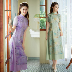 長款奧黛旗袍2025春夏新款改良民族風年輕女士日常奧黛旗袍裙批發