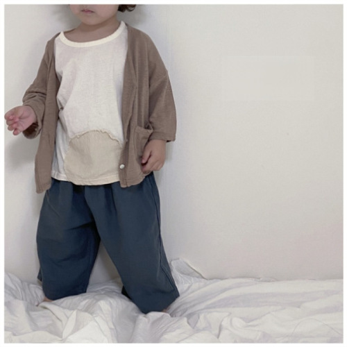 Korean version ins summer versatile air-conditioned long-sleeved cardigan for boys and girls thin cotton skin-friendly infant sun protection clothing and anti-mosquito jacket