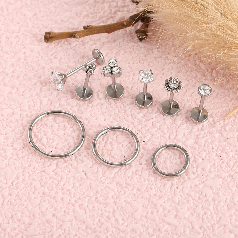 20G Stainless Steel Lip Studs Set Zircon Encrusted Pin Style Dimple Studs Piercing Jewelry 10 Pieces detail image 7