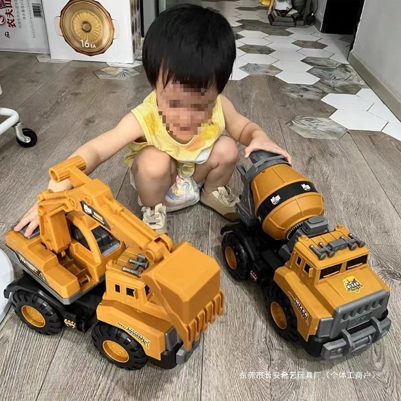 Large Excavator Engineering Vehicle, Large Mixer Truck, Fire Toy for Boys, Children's Sand Digging Crane, Beach Play, Inertia
