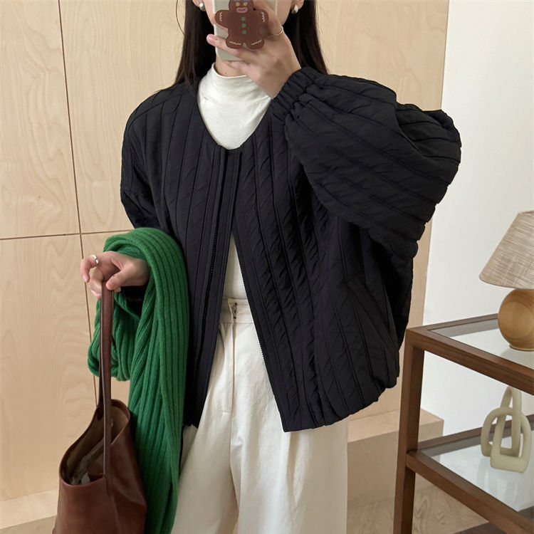 韩系高级感圆领轻薄外套女春秋2025新款宽松休闲保暖短款夹棉外套|undefined