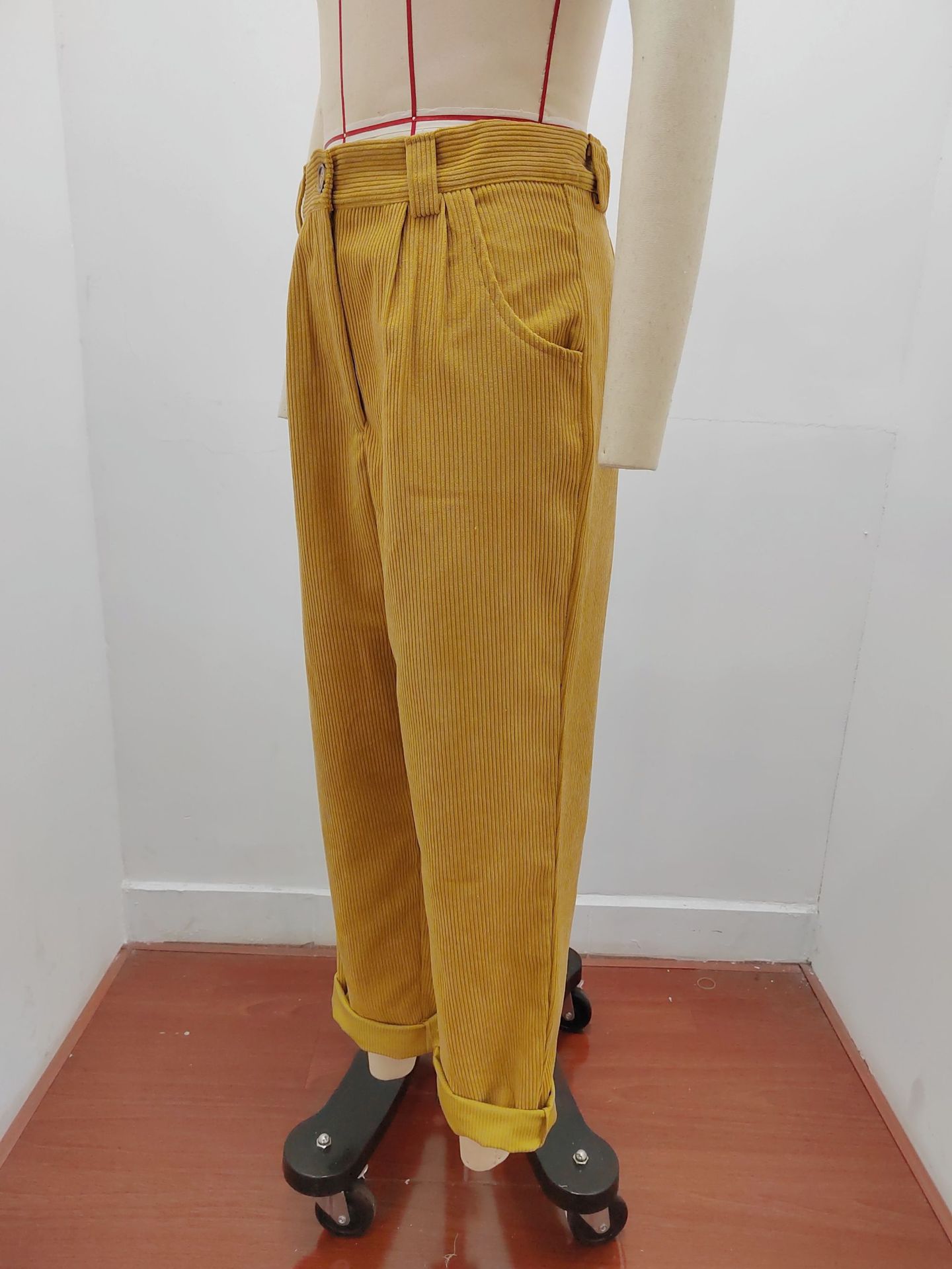 Women's Clothing Women's High Waist Casual Pants Autumn Solid Color Corduroy Loose Straight Pants Style For Formal & Casual For Women_ecoleips.com