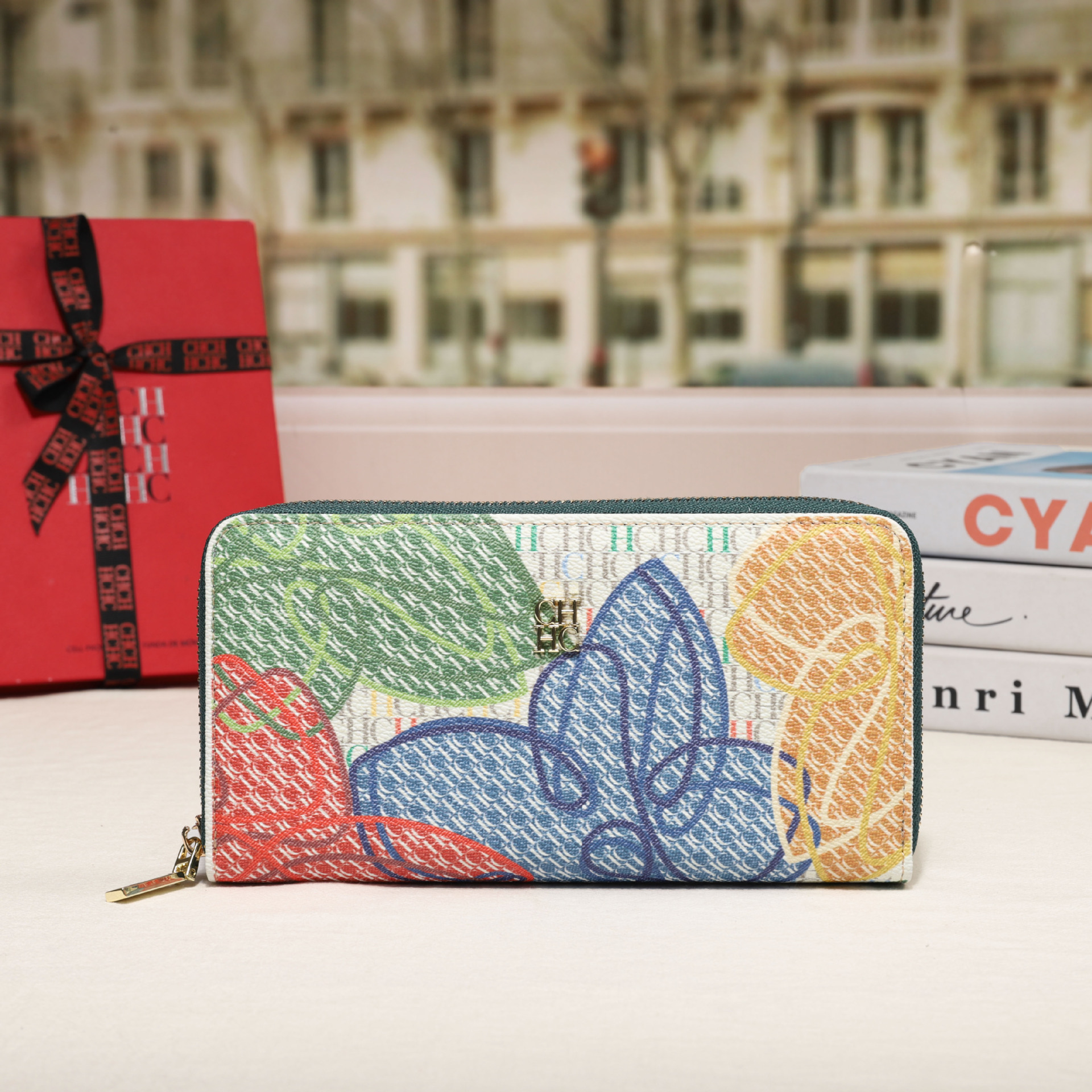 CHHC nuevo bolso 2025 moda femenina billetera con cremallera clásica textura real bolso largo unisex