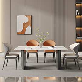 轻奢岩板餐桌现代简约家用吃饭桌大户型别墅设计师长方形奢石餐桌