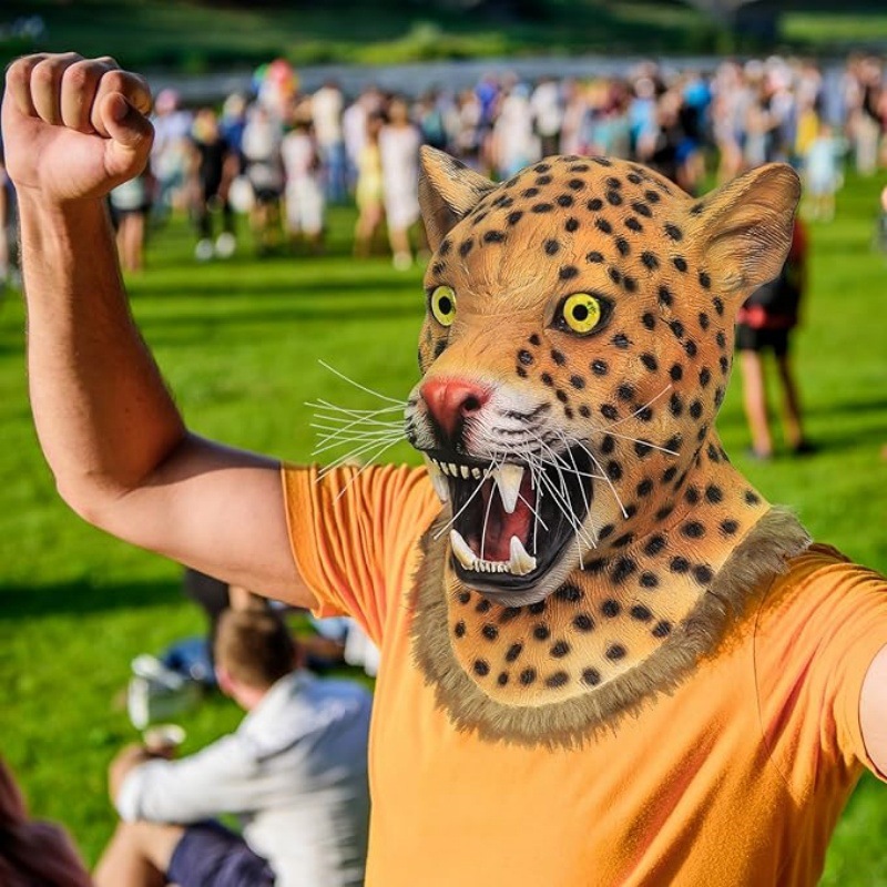 Máscara de leopardo animal realista tocado disfraz de fiesta de carnaval de Halloween divertido juego máscara de jaguar