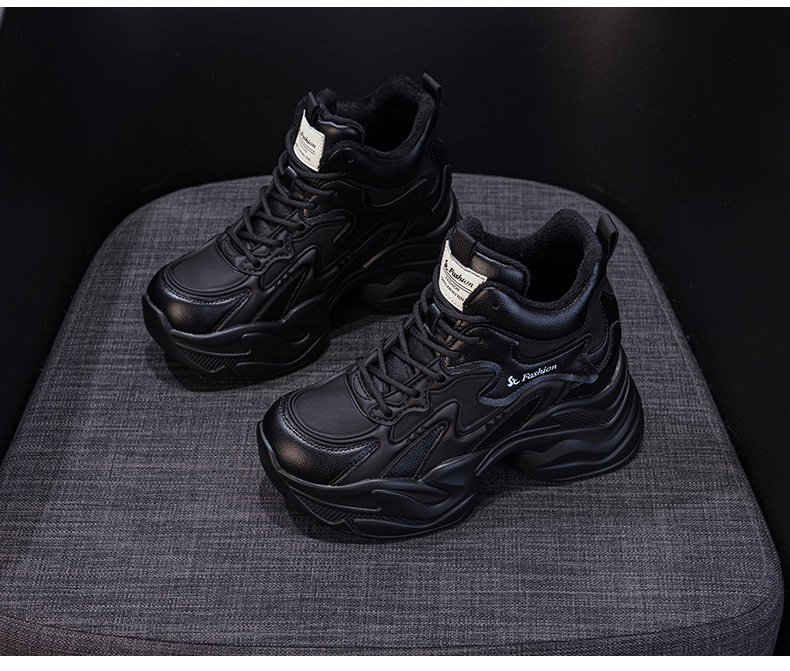 Giày sneaker nữ đế dày tăng chiều cao phong cách thể thao — Đen lót lông 5351-1, Đen lót đơn 5353, Be lót lông 5351-1, Be lót đơn 5351 chi tiết 22