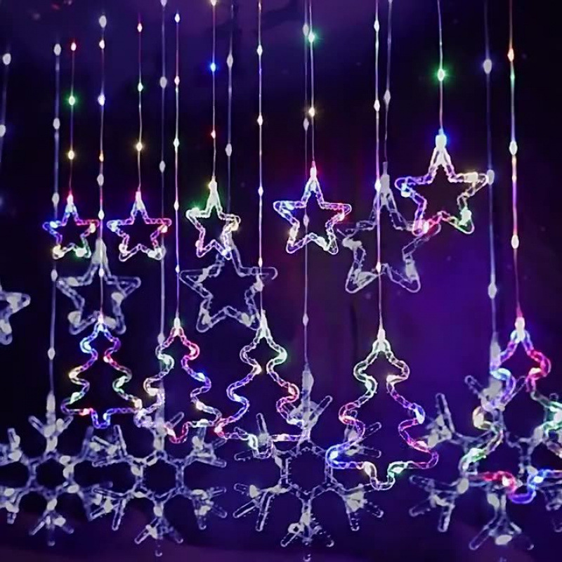 星月雪花窗帘灯皮线灯星星彩灯串皮线冰条房间氛围灯圣诞节装饰灯|undefined