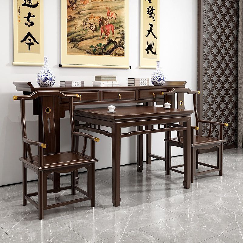 New Chinese-style solid wood six-piece set for home use, including the Eight Immortals table, rural altar furniture, and a long table with a curved top