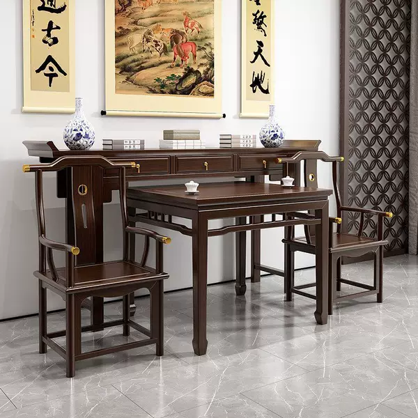 New Chinese-style solid wood six-piece set for home use, including the Eight Immortals table, rural altar furniture, and a long table with a curved top