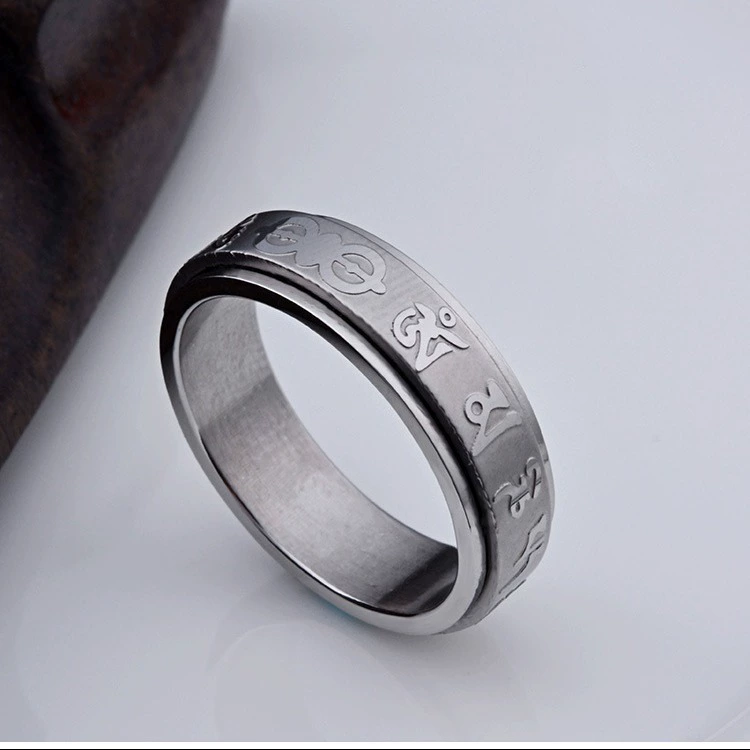 Titanic Steel Six Character Mantra Rotation Ring Classic Refers Mercele Male Finger Ringjie JZ060