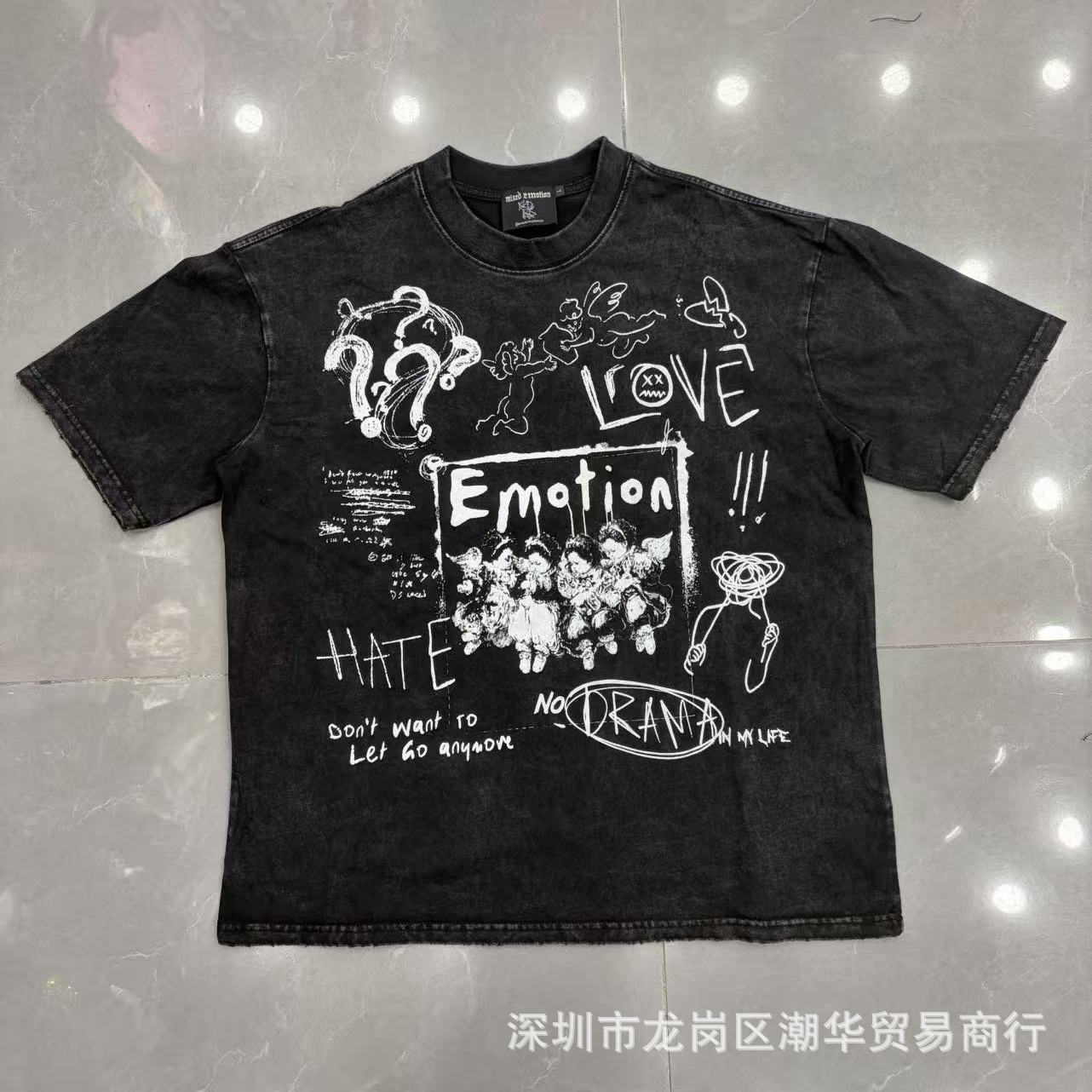 Camiseta de Manga Corta de Algodón Puro con Pedrería, Corte Holgado MIXED para Hombre y Mujer