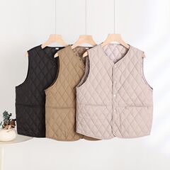 春、秋、冬の新作女性用コットンベスト、軽くて薄いVネック、ぴったりフィットで暖かいインナーウェア、アウターベスト、小さなチェック柄のチョッキ