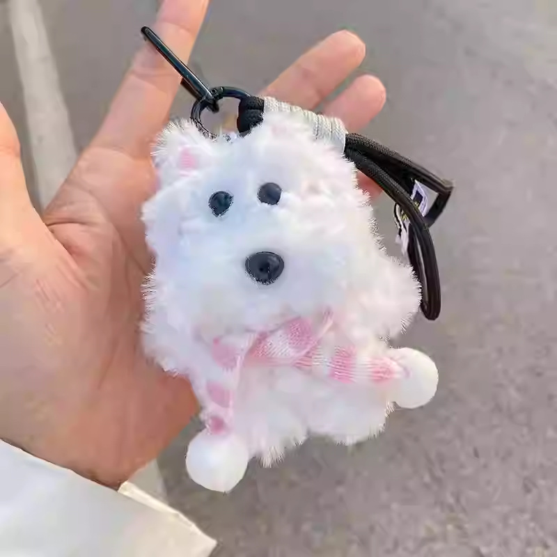 Nuevo lindo West Highland puppy peluche muñeca llavero super lindo pareja muñeca colgante bolsa colgante
