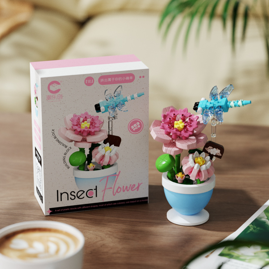 Cubierta de polvo, bloques de construcción, flores, compatible con Lego en maceta, flores de hibisco, juguetes de ensamblaje para niños, venta al por mayor transfronteriza de San Valentín