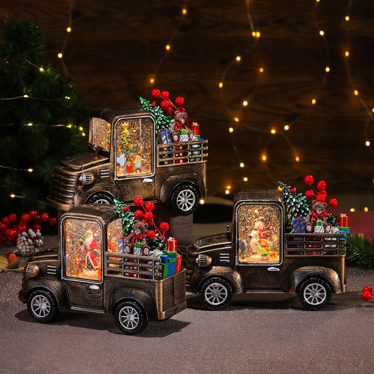 Nuevos adornos de automóviles luminosos rotativos de Navidad caja de música de Navidad decoraciones de regalos de Navidad luz de noche