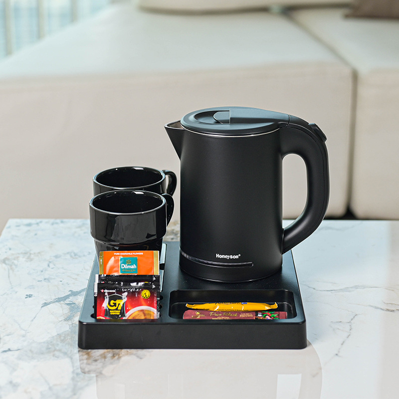 Fábrica directa de hervidor de agua eléctrica de hotel pequeño kettle 304 kettle de acero inoxidable set bandeja