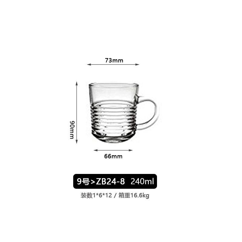 Glass Handle Cup Set Taza de menú transfronteriza Taza de desayuno Taza de café Set con mango transparente Taza de menú