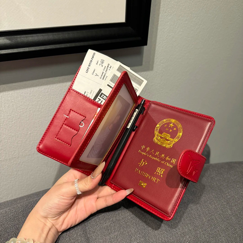 シンプルなニッチボルドーレッドパスポートホルダー多機能レザー海外旅行パスポート銀行カードID収納バッグ|undefined