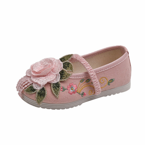 Children girls fairy hanfu chinese princess cosplay embroidery shoes breathable costume hanfu acnient folk costumes cheongsam soft bottom cloth shoes
