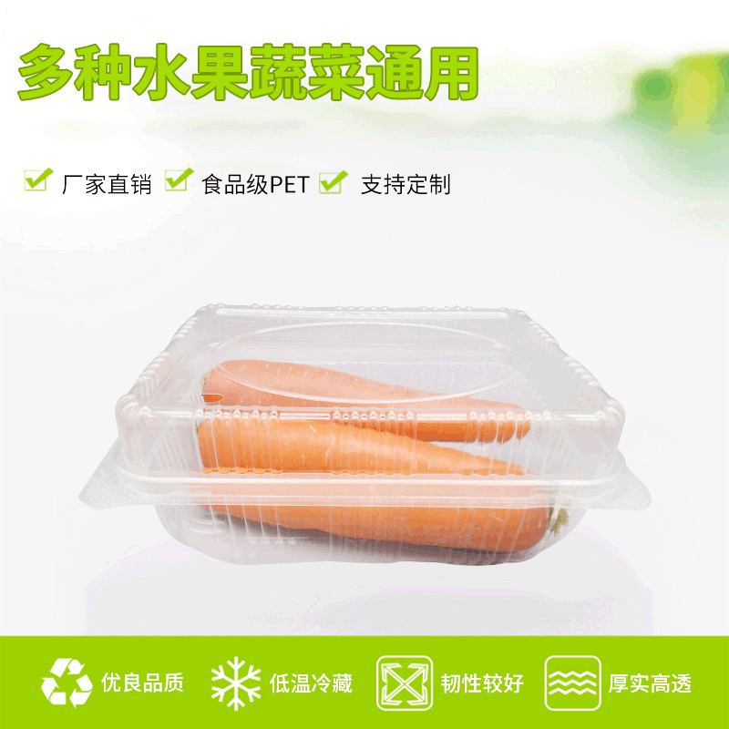 一次性透明PET塑料盒 食品级加厚带盖透明水果盒 蔬菜分装盒批发