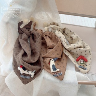 Korean Fresh Floral Kidsren's Triangle Scarf Cartoon Baby Scarf Autumn and Winter Neck Protection Windproof Versatile Scarf for Boys and Girls