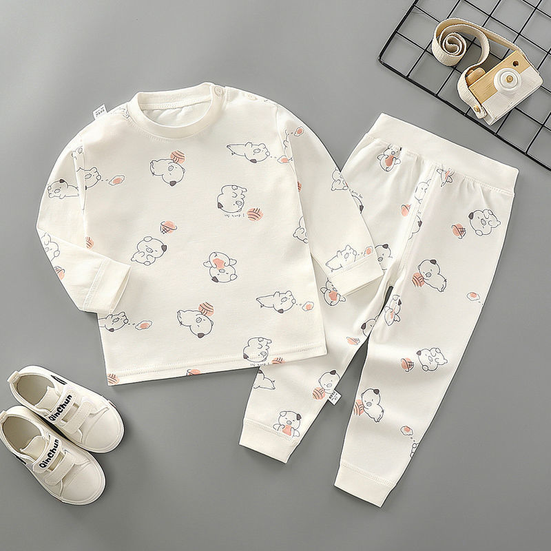 Children's Underwear Set Baby Autumn Clothes Autumn Pants Spring and Autumn Base Layer Boys Girls High-Waist Tummy-Protecting Pure Cotton Infant Clothes