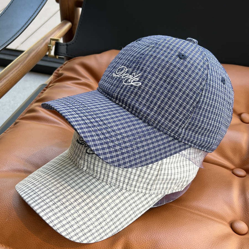 サヴィと同じスタイルの女性用刺繍チェック柄野球帽、夏の新しいスタイル、多用途、顔が見える、小さなソフトトップ、カップル用の男性用ひさしキャップ-|undefined
