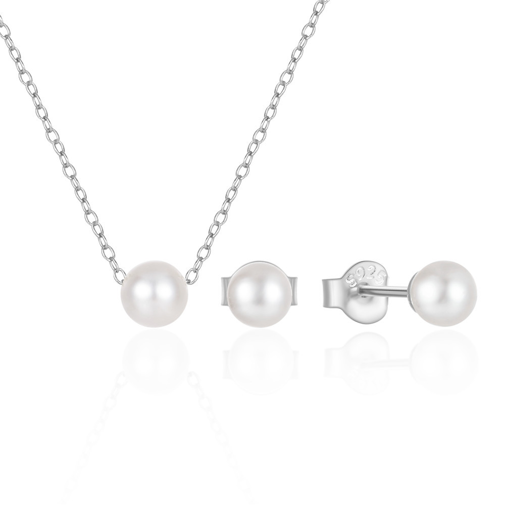 Simple Style Round Sterling Silver Plating Inlay Pearl Women's Jewelry Set display picture 11