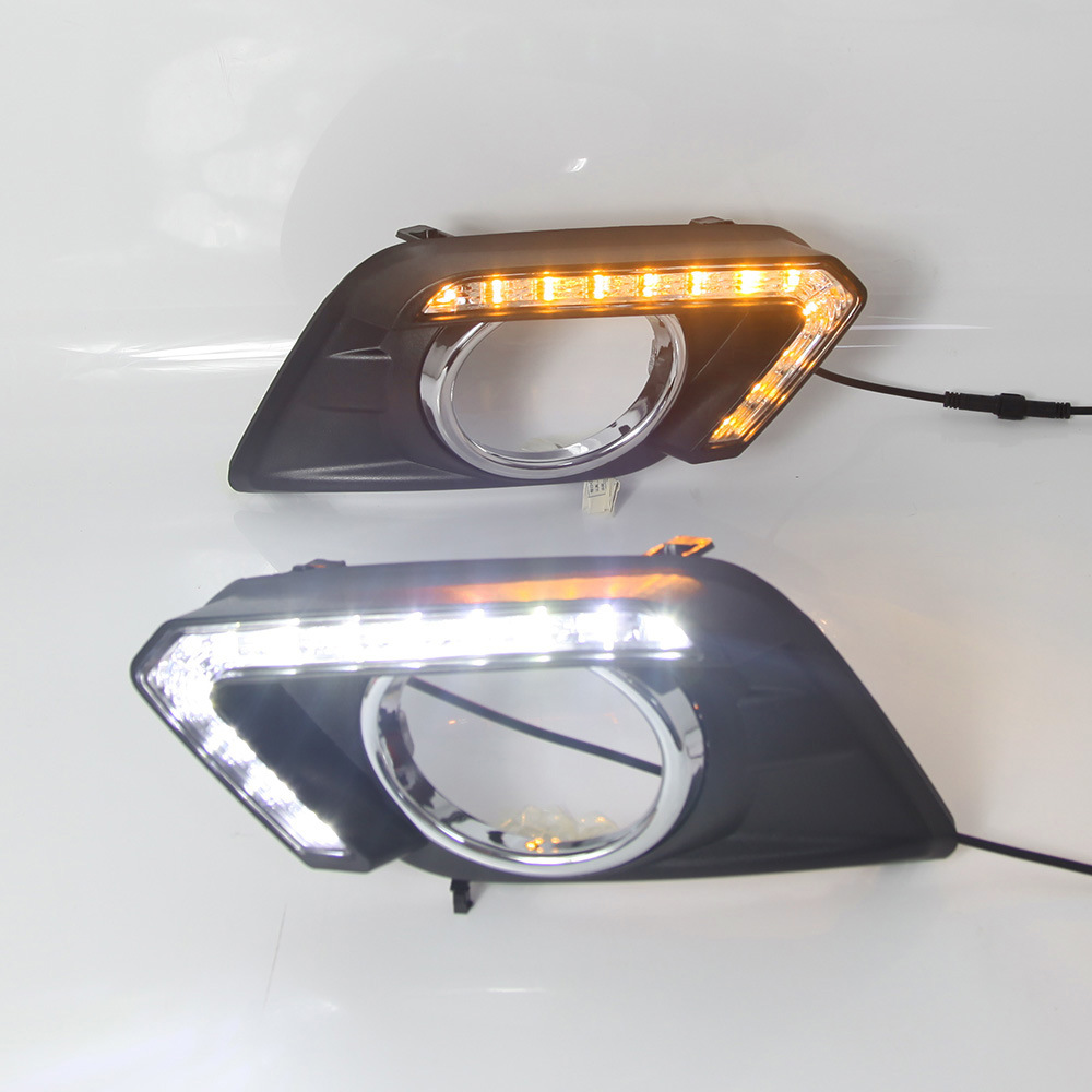 Aplicable a 2014 Qijun LED coche luz diurna Luz de marcha diurna modificado doble color con luz amarilla Luz de niebla