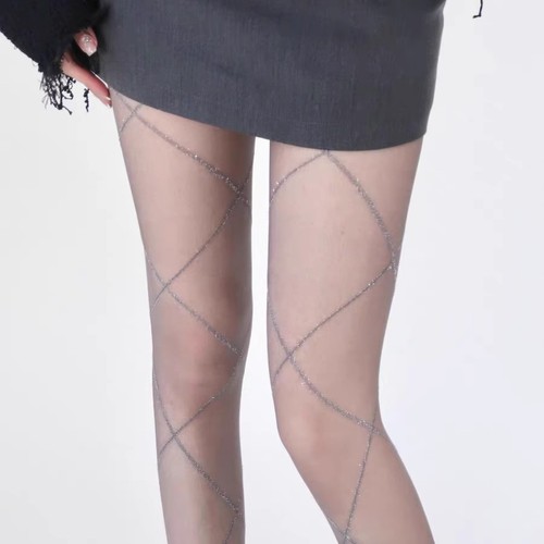 Grey system grey silver thread cross diamond black thread design sense lines sexy base tights for women thin version