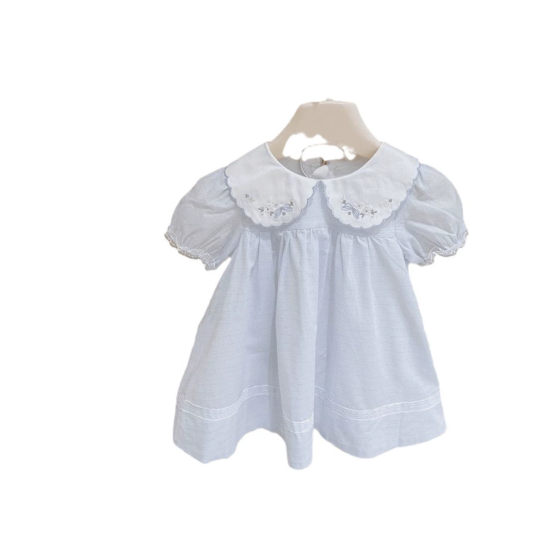 Платье, летняя одежда, детский костюм маленькой принцессы, юбка для девочки, корейский стиль, западный стиль, с коротким рукавом, детская одежда