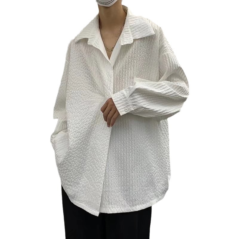 Camisa de calle frita de alta gama, holgada y perezosa, textura fina, chaqueta de sal fresca, camisa de hada para hombre, guapa