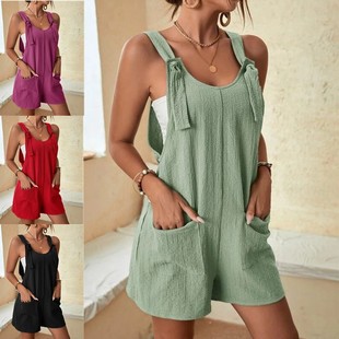 Cross-Border 202 European and American Women's Clothing Amazon Summer Casual Fashion Suspender Shorts Jumpsuit Overalls for Women