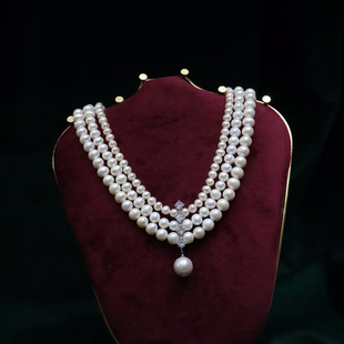 084 Freshwater Pearl Necklace for Women 6-9mm Nearly Round, Slightly Imperfect and Bright, Looks Good with Daily Dresses and Is Versatile