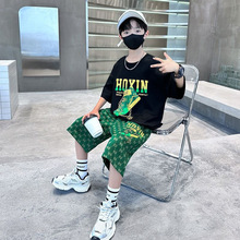 夏季新款儿童短袖中裤套装中小男童炫酷字母印花圆领宽松休闲套装