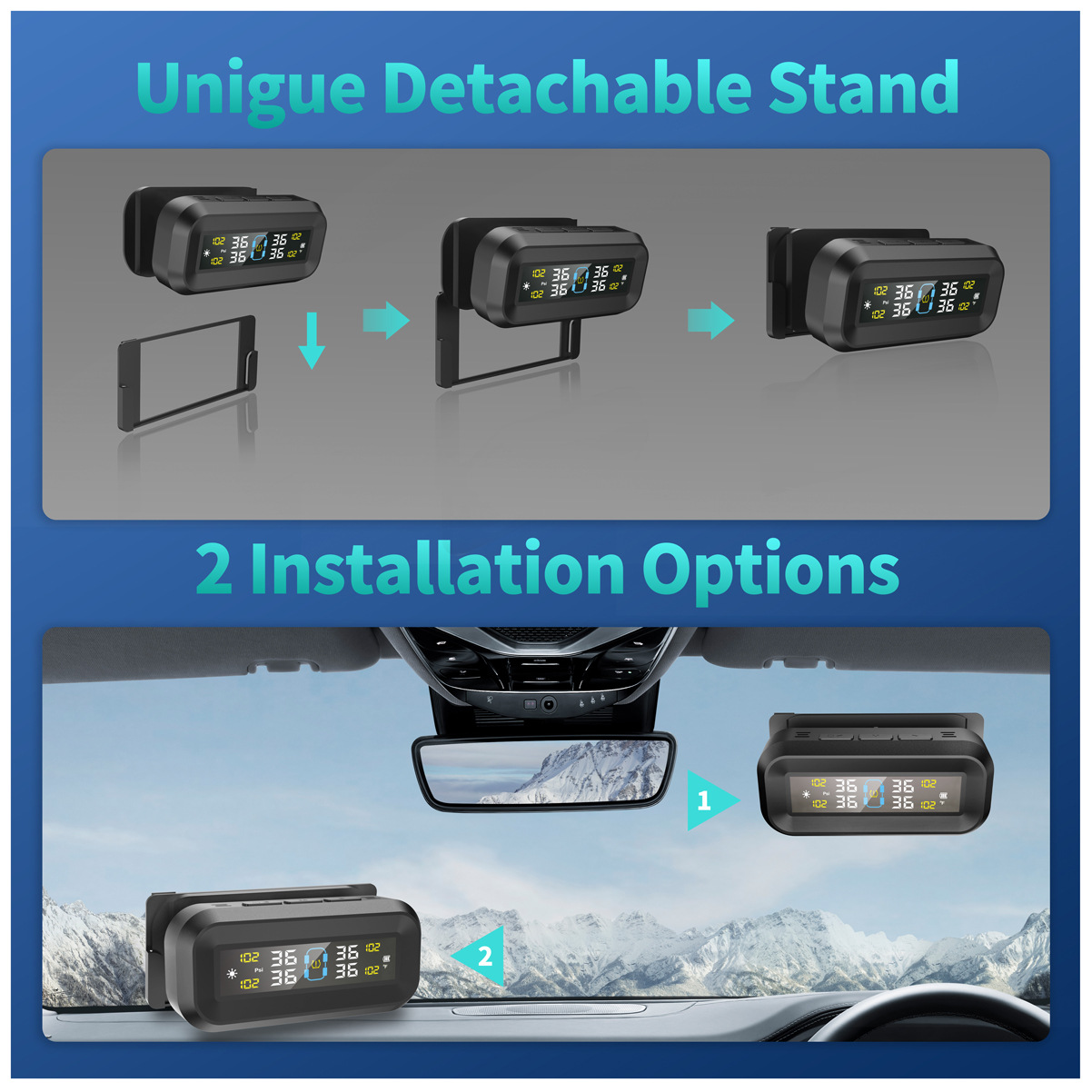 T14 tire pressure monitor sensor internal and external 360 rotating solar high precision universal tire detector