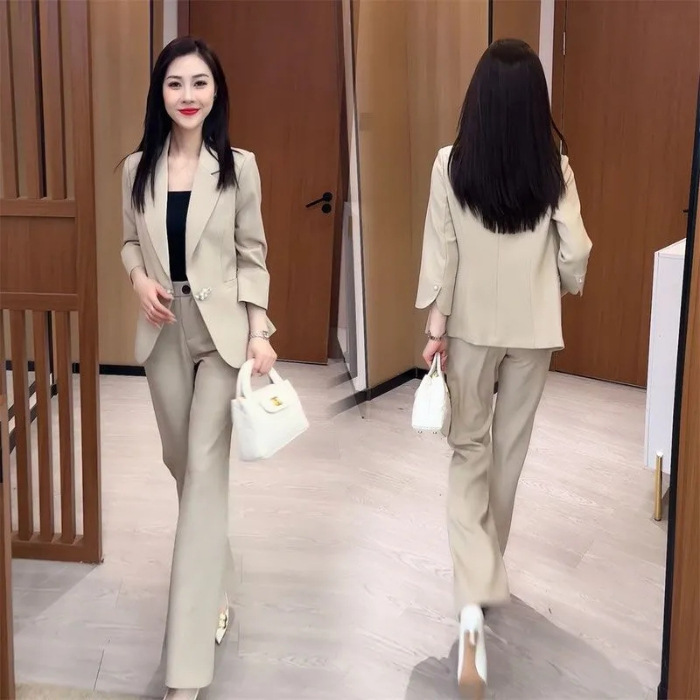 职业西装套装女2025秋季新款洋气质国风盘扣七分袖西服西裤两件套|undefined