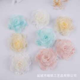 可爱奶油布艺蕾丝网纱玫瑰花苞diy手工百搭发夹发饰服饰辅料批发