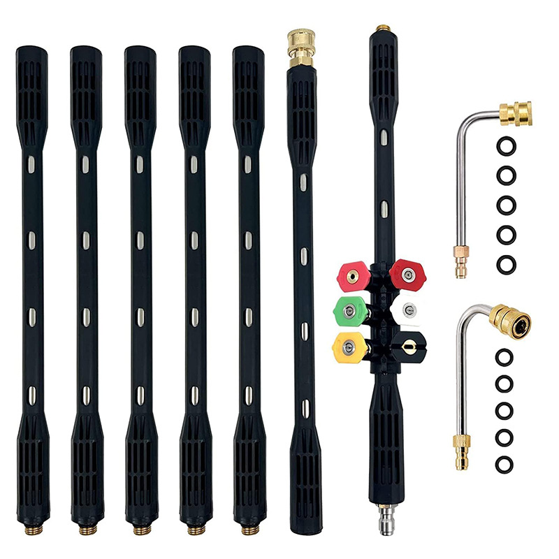 新款跨境批发 高压清洗机水枪不锈钢加长喷杆快速接口延长棒9件套