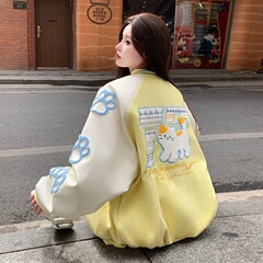 レトロ猫刺繍野球服コート女子学生韓国版ゆるい2026春秋新入学ジャケット上着